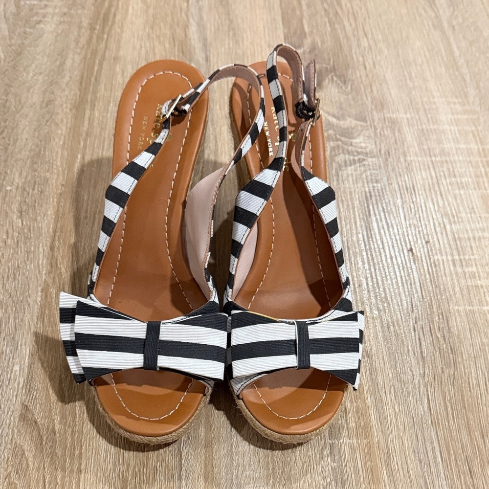 Striped Kate Spade Black and White Slingback Wedge Sandals Size 9